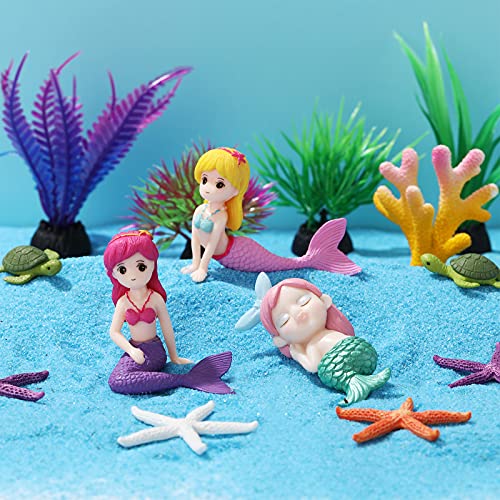 Jetec 13 Pcs Aquarium Mermaid Decor Fish Tank Decoration Mermaid Figurine Starfish Turtle Faux Coral for Ocean Theme DIY Fish Tank Cake Topper Party Accessories