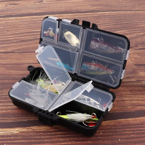 Mini Fishing Tackle Box, Small Box Fishing Accessories Storage Box, Double-Layer 9 Compartments Lure Accessories Box (11cm x 6.5cm)
