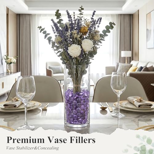 DomeStar 1LB Flat Glass Marbles, Purple Decorative Marbles for Vases Aquarium Pebbles Fish Tank Rocks Vase Fillers DIY Crafts Table Scatter Decor - color: Purple