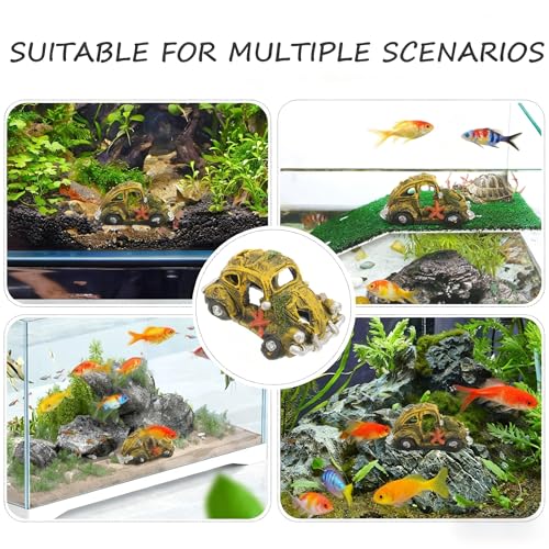 Resin Car Wreck Aquarium Decor, Fish Tank Hideout House, Small & Medium Fish Ornament for Garden & Aquariums