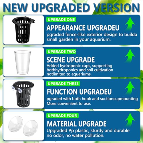 Novabright 2 Pack New Upgraded Large Aquarium Plant Holder with Hydroponic Cup 3.37 Inch Sick Hook and Suction Cup for Fish Tank Aquaponic Plant Cultivation and Aquascape Accessories Decoration(Black)