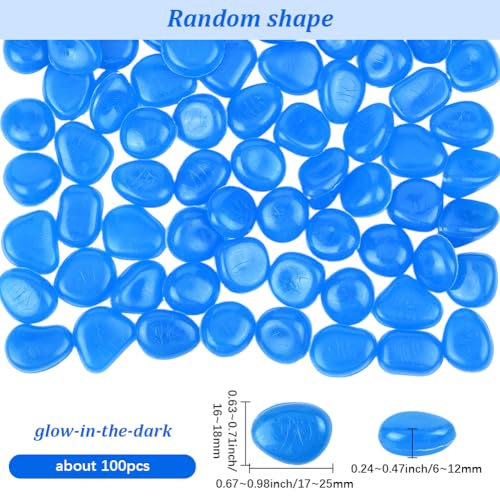 1 Box 100Pcs Glowing Resin Pebbles Fish Tank Decor Blue Aquarium Gravel Glow Stones Garden Landscaping Accessories for Outdoor Path Driveway Yard Pot Decoration Bonsai Pot Plant Display Use - color: Dodger Blue