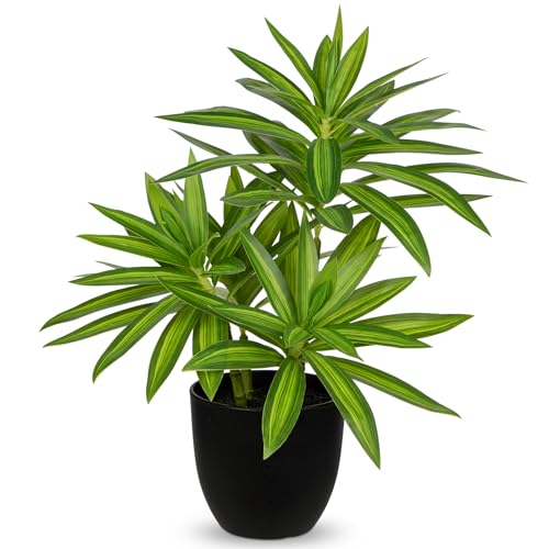 Faux Plants Dracaena Artificial Plant Realistic Green 16.1" Fake Plants in Pot Small Indoor Plants Fake Potted Plants Artificial Decor for Home Living Room Bathroom Office House Table Desk Shelf - color: Green
