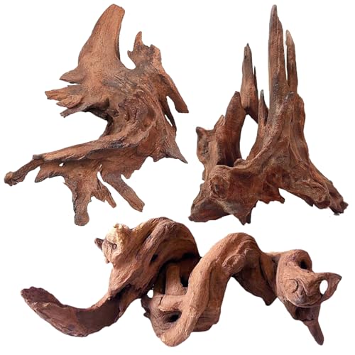 Natural Aquarium Driftwood for Fish Tanks & Reptile Terrariums – Safe Fish Tank Decorations, Unique Twisted Branches 3-Piece 7-11 Inch Low Tannin, Easy to Sink - size: Mopani Driftwood 7 to 11 Inch (Pack of 3)