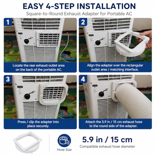 Portable Air Conditioner Exhaust Duct Interface 5.9 Inch Square to Round Adapter for Midea KY25 JHS Vissani - Please Confirm Size & Shape Before Purchase - style: KY 25