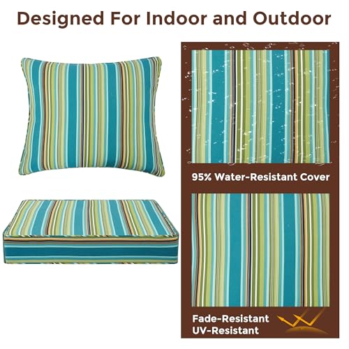 FUNHOME Outdoor Seat Cushion Set 24 x 24 x 4 Inch,Water Resistant Outdoor Chair Cushions for Patio Furniture,Thick Deep Seating Pads for Outside Chair Sofa Couch, Green Stripe - color: Green Stripe