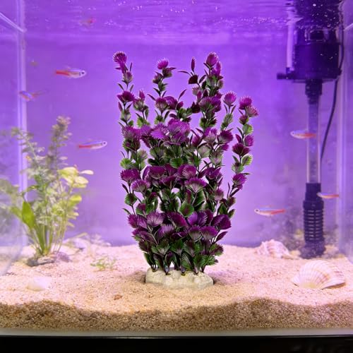 Large 15 inch Aquarium Plants 2 Pcs Artificial Water Seaweed for Fish Tank Decor Plastic Plant for Betta Shrimp About - color: Purple-15''(2pcs)