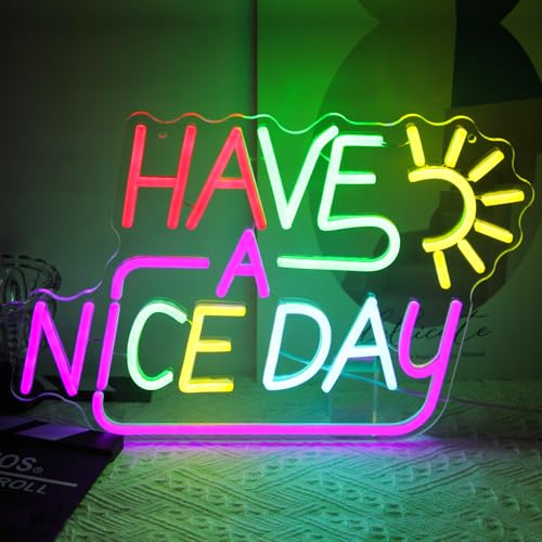 Have A Nice Day Neon Sign for Wall Colorful Letter Neon Light Sun LED Neon Lights Signs Dimmable Words Light Up Signs for Bedroom Living Room School Office Dorm Party Decor Kids Gifts - color: Colorful