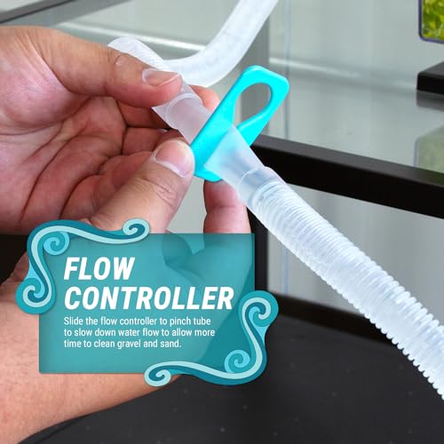 TERA PUMP Exceptionally Long Hose 120 in, Water Flow Controller/Two Filter Nozzles/Secure Clip/XL Original Siphon Vacuum Aquarium Gravel (Long Nozzle) N Sand Cleaner (Short Nozzle) - BPA Free