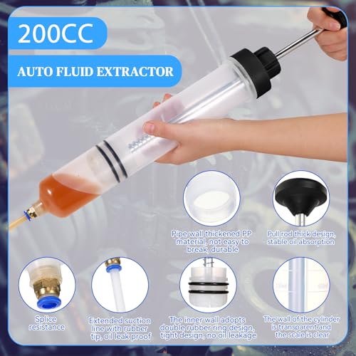 Gisafai 200cc Fluid Extractor Automotive Pump Manual Oil Extractor Pump Syringe for Gasoline Hand Cleaner for Power Steering, Hydraulic Fluid(Black) - color: Black, size: 200cc
