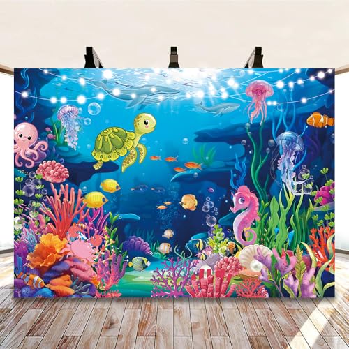 Under The Sea Photography Backdrop 10x8ft Underwater World Coral Reef Background for Ocean Theme Baby Shower Decorations Birthday Party Cake Table Decor Banner (10x8FT（300x240cm）) - size: 10x8FT（300x240cm）