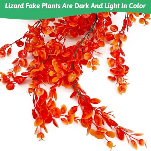 Hamiledyi Fake Reptile Plants 2 Pack Hanging Fake Plants, Plants for Reptiles with Suction Cup, Fake Amphibian Plants for Bearded Dragon Lizard Geckos Chameleon Tank (Orange) - color: Orange, size: 2 PCS