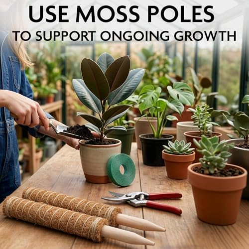 2 Pcs Moss Sticks for Indoor Plants Climbing with Coconut Fiber and Plant Tie Tape - 15.75 Inch Stackable Small Moss Pole for Monstera, Pothos, Philodendron, Money Plants & Indoor Houseplant Vines