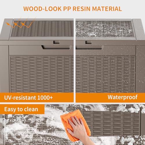 PatioZen 30 Gallon Resin Deck Box, Lockable Patio Outdoor Storage Box for Furniture, Garden Tools and Tools Storage, Waterproof Outside Storage Boxes - Grey - color: Grey, size: 30 Gallon