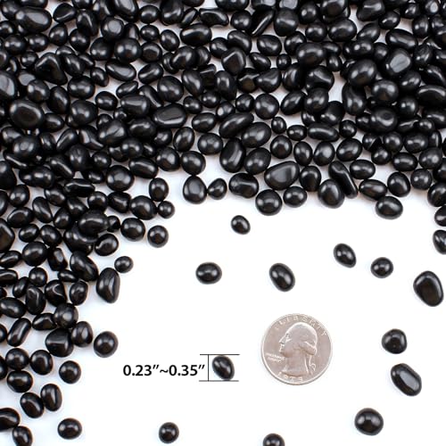 Keedolla 15 Oz Aquarium Fish Tank Gravel Rocks Glass Pebbles Gemstones, Black Glass Stones Vase Filler for Fountain Succulent Plant Decorative Rock Pebble Stone - color: Black, size: 0.93 Pound