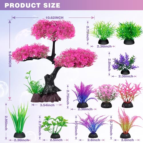 Ameliade Aquarium Artificial Plastic Plants Decoration, Pink Cherry Blossom Tree Aquarium Decor Set, Goldfish Betta Fish Tank Decorations Hides Accessories（Pink - color: Pink