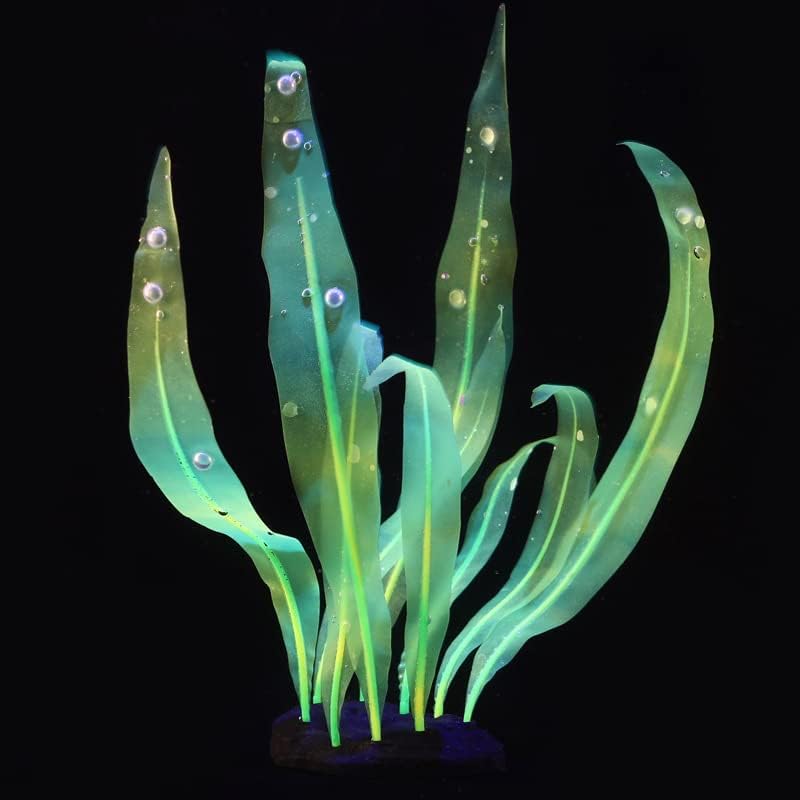 1Pcs Aquarium Decoration Green Plants Simulation Artificial Water Grass Fish Tank Decor Silicone Glowing Kelp Tall Aquarium Plant Ornament Accessories,Green,16.9in - color: Green, size: 16.9in