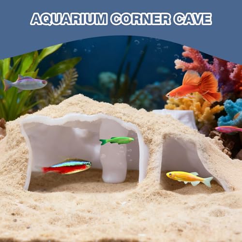 Aquarium Corner Cave, Underground Aquarium Cave Tunnel, Corner Viewing Fish Tank Hideout, Under Gravel Tunnel for Fish and Shrimp (White) - color: White