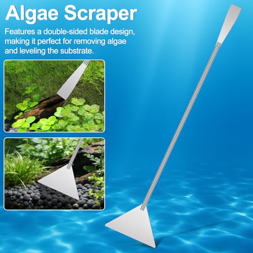 Terrarium Supplies 3 PCS, Stainless Steel Aquarium Supplies Set, Include Long Aquarium Tweezers, Curved Tweezers, Algae Scraper for Fish Tank Cleaning Plant Trimming