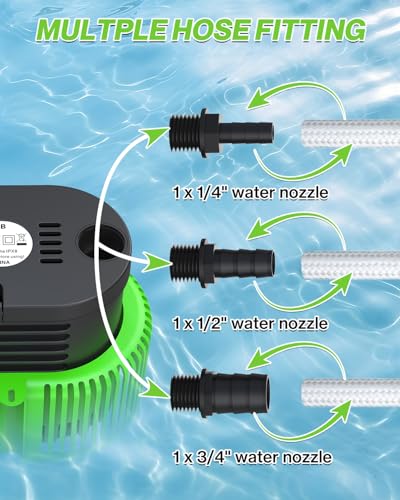 Pool Cover Pump above Ground - Submersible Water Sump Pump Swimming Water Removal Pumps, with Drainage Hose & 25 Feet Extra Long Power Cord, 850 GPH inGround, 3 Adapters - color: Green
