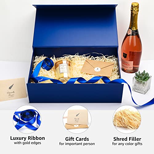 LIFELUM Gift Boxes 5 Pack 13.85 x 8.35 x 4.45 inch, Large Gift Box for Presents with Ribbon,Card,Shredded Paper Filler - color: Navy Blue, size: 1 count (Pack of 5)