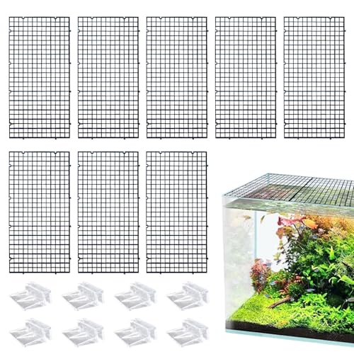 8 Pack Transparent Acrylic Tank Lid with Clips, Aquarium Lid Hood, Fish Tank Top Cover, Breeder Tank Lid, Acrylic Grid Panel Fish Tank Lid, Aquarium Cover Lid - color: Black, size: 8 Pacs