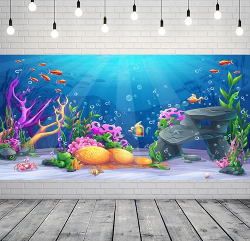 20x10ft Fabric Under The Sea Backdrop for Photography Underwater Scene Colorful Marine Coral Fishes Aquarium Background for Kids Birthday Diving Holiday Party Decor Photo Studio Props - size: 20x10FT