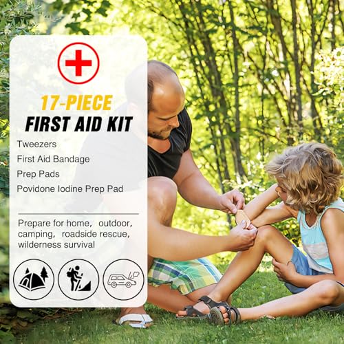 Nilight Car Emergency Kit with Jumper Cable, First Aid Kit Safety Assistance Tools for Travel Camping Outdoor Cars Truck SUV RV, Roadside Essentials with Flash Light - color: Essential Kit+Flash Light
