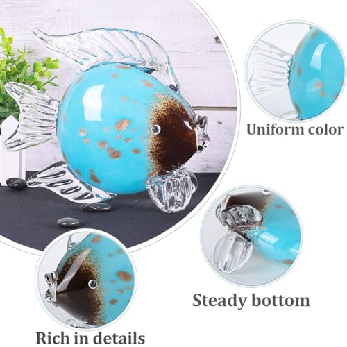 QIANLING Glass Fish Figurines - Coastal Home Decor, Modern Ocean Centerpieces for Living Room, Dining Area, Bathroom, Office, Coffee Table, Beach House, Nautical, Seaside, Entrance, Shelf Display - color: Blue & White Fish