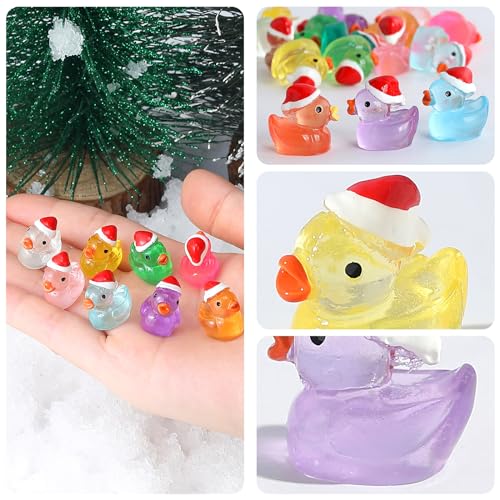 ROMROC 160Pcs Luminous Mini Christmas Resin Duck Miniature Glow in The Dark Ducks Christmas Decor Aquarium Ornament Dollhouse Decoration DIY Slime Kit Birthday Party Hide and Seek Prank(16 Colors)