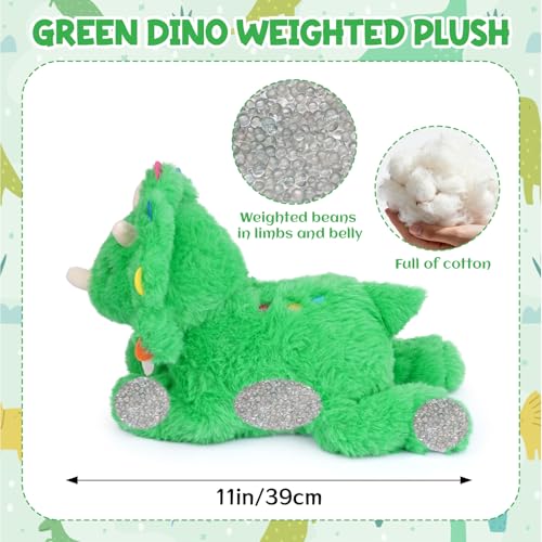 Weighted Dinosaur Plush, Weighted Dinosaur Stuffed Animal Soft Stuffed Dino Plushies Triceratops Toy Doll Cute Plushies Gift for Kids Adults 10 Inch, 0.8 Lbs - color: Green, size: ['10 inches (25 cm)']