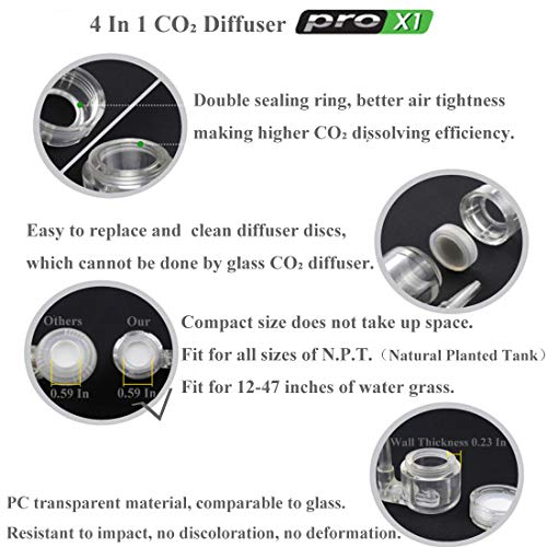 CO2 Diffuser 4- in-1 Function, Ultramicropore Atomization U-Shape Air Intake Bubble Counter Check Valve