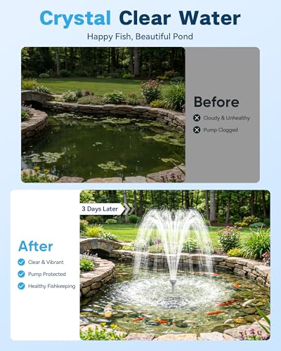 Solar Pond Filter & 1600GPH Pump Kit, 120W Foldable Solar Panel with 3-Stage Filtration, Dual Mode Fountain & Waterfall Pond Filter for Outdoor Ponds, Fish Ponds, Garden Water Features - style: 120W-Solar Powered