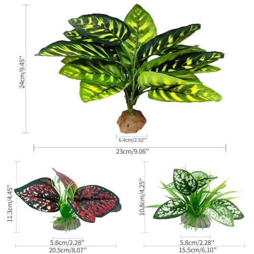 Moonorange Reptile Artificial Plants, Terrarium Plants Decorations Supplies, Aquarium Fish Tank Plant, Amphibian Habitat Hideout Tank Accessories(L Set-3pcs/B) - color: L Set-b