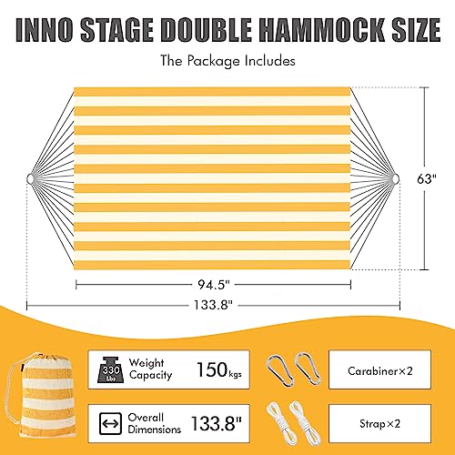 INNO STAGE Brazilian Double Hammocks - Woven Hammock Two Person Hanging Camping Bed for Patio, Backyard, Porch, Outdoor and Indoor Use - Soft Canvas Hammock with Portable Carrying Bag Yellow - color: Yellow, size: XX-Large