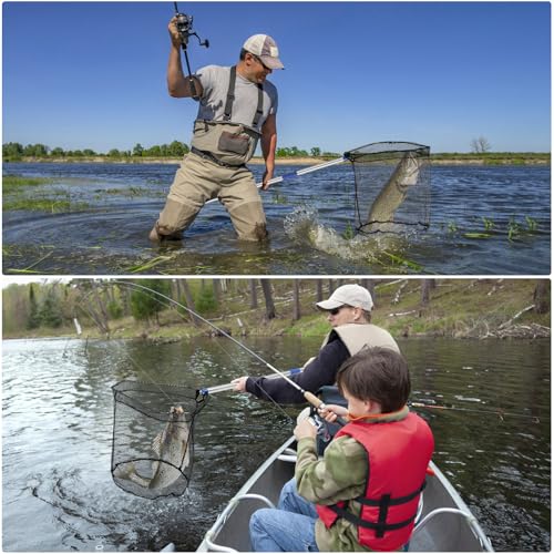 NigWarm Fishing Net with Handle, with 85" Adjustable Extra Long Handle Fishing Net- Landing Net for Steelhead, Salmon, Bass & More Ideal for Kayak/Fly/Catfish Trout Fishing, Fishing Gear Gifts for Men
