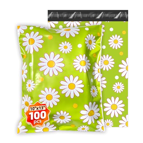 100pcs Poly Mailers 10x13 for Ecommerce Shipping,Online Retail Packaging,Business Mailing,PE Tear Resistant Waterproof Adhesive Self Seal Bag Envelopes,Clothing Package,Large,Daisy - color: Daisy, size: 10" x 13"100pcs