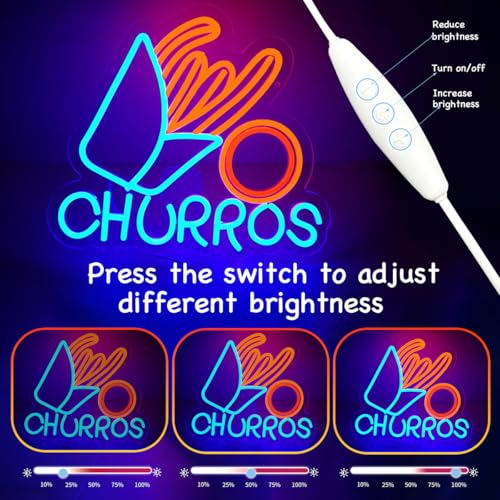 Churros Neon Sign For Churros Shop Decor Led Neon Lights Hanging Wall Art Decoration for Food Shop Restaurant Store Food Stand Truck Shop Juice Bar Market Party Home Wall Decor USB Powered Ultra Bright Dimmable, 15 * 13inch - color: Neon Churros