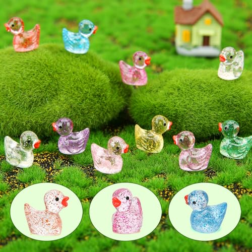 240 Pcs Glitter Mini Resin Ducks, Colorful Tiny Small Plastic Ducks Figures to Hide Little Resin Animals Bulk for Miniature Landscape Aquarium Potted Dollhouse Fairy Garden Accessories Decorations - style: Glitter Ducks