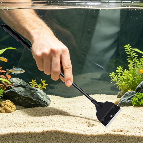 Handheld Sand Flattening Gadget, Aquarium Glass Scraper Tool, 13.8x2.4 Inches Wand with Stainless Blade, Function Algae Scraper, Slim Handle with Double Sided Design, Maintenance Tool for Tanks