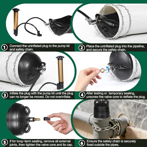 Upgraded 3PK Inflatable Pipe Plug Balloon Kit(2",3",4") with Fast Air Pump & Extension Hose, Rubber Sewer Test Balls with Safety Chain & Valve Tool for Plumbing Pressure Testing/Drain Blocking - size: 2 Inch,3 Inch,4 Inch