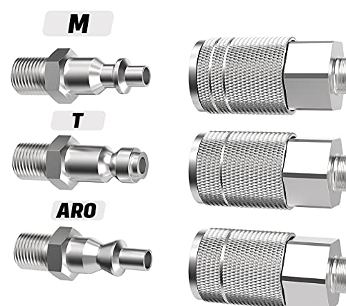 1/4 Air Hose Fittings, 1/4 Inch Female Threads Size, Automotive T-type Coupler, Steel Material, 300PSI Max Working Pressure, 10 Pieces Air Compressor Accessories Set - size: 1/4 FNPT COUPLER