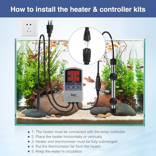 hygger Marine 50W Titanium Aquarium Heater for Salt Water and Fresh Water, Digital Submersible Heater with External IC Thermostat Controller and Thermometer, Fish Tank Heater for Fish Tank 5-10 Gallon - size: 50W (5-10 gallon)