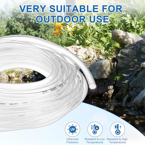 M METERXITY Vinyl Tubing 8mm ID x 10mm OD 10ft Flexible Plastic Tube with 2 Hose Ties, Lightweight Hybrid PVC Hose for Water Gardening/Airline/Aquarium Tubing [Clear] - size: 8mm ID x 10ft