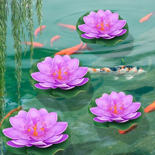 2PCS Artificial Lotus Floating Simulated Plant Realistic Aquarium Garden Lily Decoration Micro Landscape Pond Water,10cm (Purple) - color: Purple