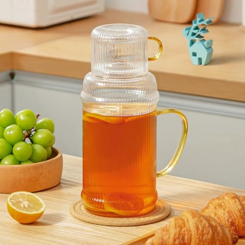 Baffect Bedside Water Carafe And Glass Set, High Borosilicate Glass Pitcher For Hot Or Cold Beverage, 68oz Water Bottles With 10 Oz Tumbler For Nightstand, Kitchen, Mouthwash Dispenser For Bathroom - style: With Lid