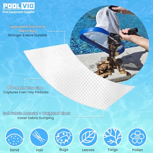 Poolvio 17.5" Pool Net – Heavy Duty Leaf Net with Aluminum Frame with Diamond-Pattern Ultra-Fine Soft Mesh Bag – Pool Cleaning Net for Leaves, Sand, Pollen & Small Debris (No Pole) - size: 17.5" Standard Pool Net