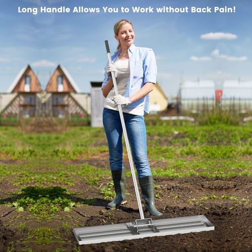 Goplus Lawn Leveling Rake, 42" x 10" Heavy Duty Level Lawn Tool w/ Ergonomic Handle for Soil, Effort-Saving Landscape Rake for Garden, Backyard, Golf Course, Farm, Pasture, Silver - style: 42" x 10", Silver