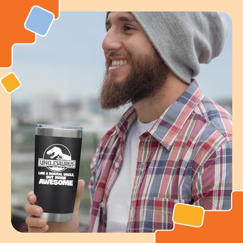 NewEleven Fathers Day Gift For Uncle From Niece, Nephew - Funny Unkie Gift, Uncle Birthday Gifts - Best Present For New Uncles, Funcle, Unky Announcement - 20 Oz Tumbler - color: Unclesaurus black