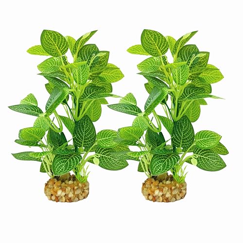 Silk Aquarium Plants (2-Pack) 9.8 Inch Artificial Plastic Fish Fish Habitat Decor, Small to Moderate Size Aquarium Decorations, Safe Green Plants for Freshwater Tanks - color: Lime Green With White Veins